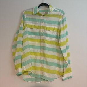 equipment blue and yellow striped silk blouse size large NWT